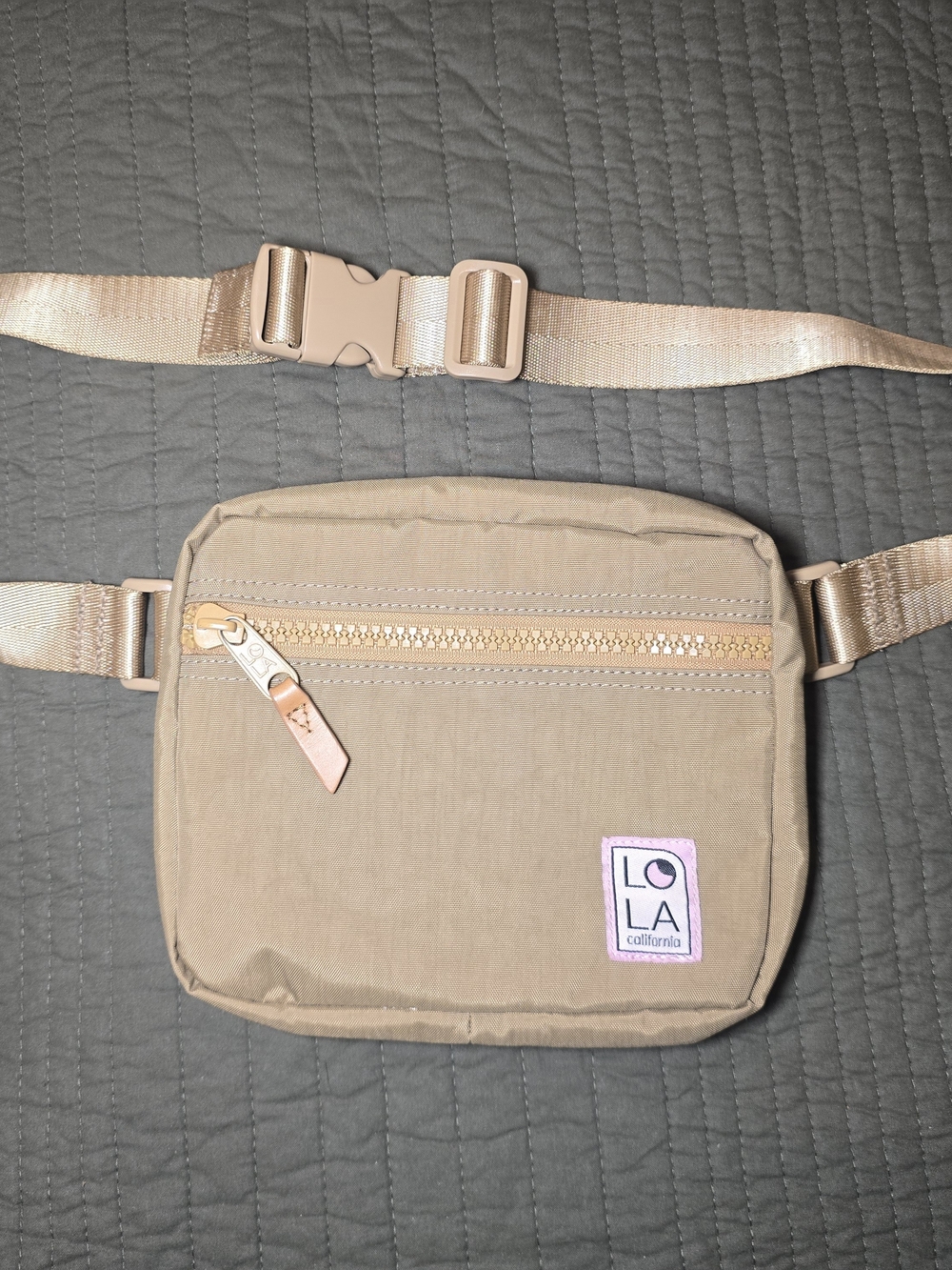Lola Beige Crossbody Waist Bag with Pink Lining